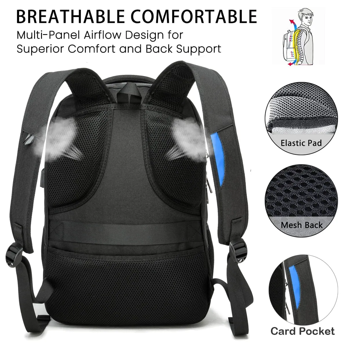 18" Travel Backpack, Business anti Theft Slim Durable Laptop Backpack with USB Charging Port, Water Resistant Bookbag, Backpack for Men & Women Fits 16.5 Inch Notebook, Dark Gray