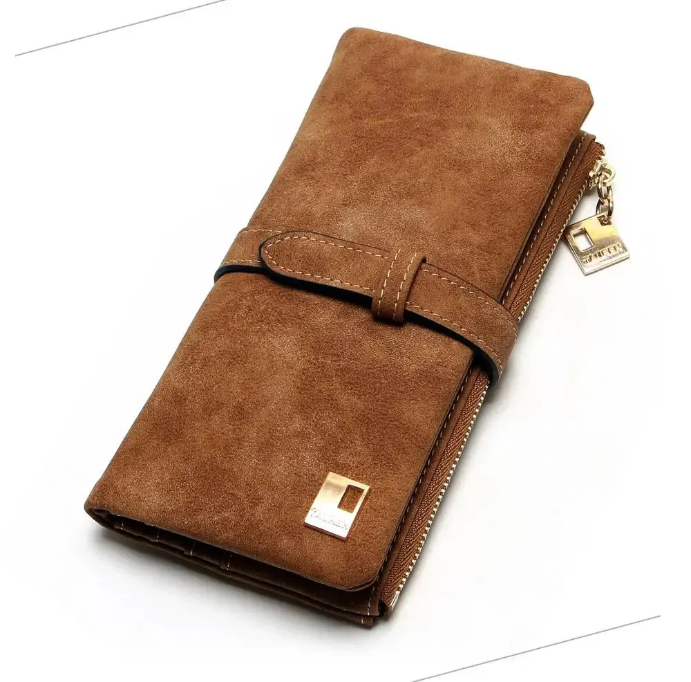 2023 New Fashion Women Wallets Drawstring Nubuck Leather Zipper  Long Design Purse Two Fold More Color Clutch Hot Card Pack
