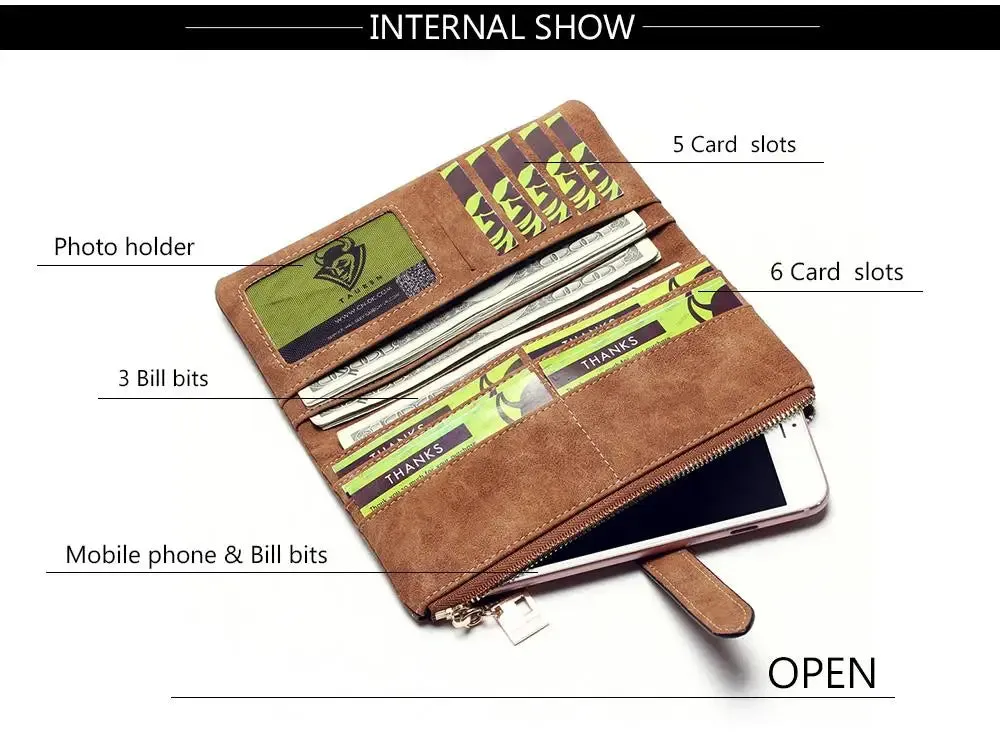 2023 New Fashion Women Wallets Drawstring Nubuck Leather Zipper  Long Design Purse Two Fold More Color Clutch Hot Card Pack
