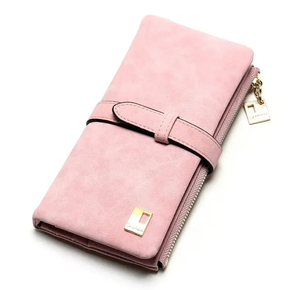 2023 New Fashion Women Wallets Drawstring Nubuck Leather Zipper  Long Design Purse Two Fold More Color Clutch Hot Card Pack