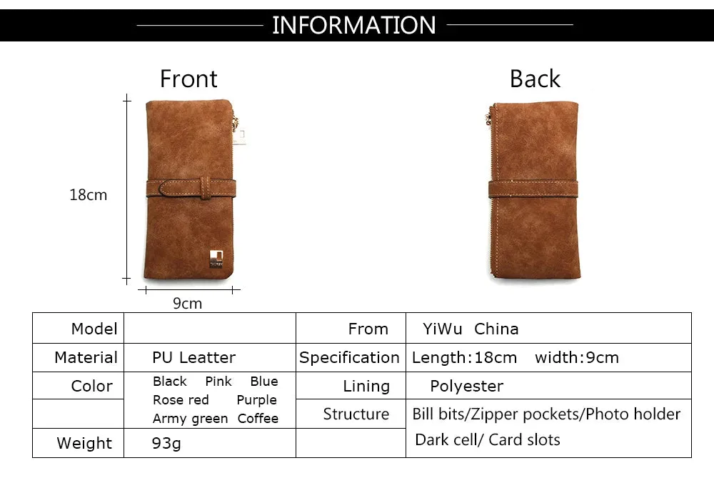 2023 New Fashion Women Wallets Drawstring Nubuck Leather Zipper  Long Design Purse Two Fold More Color Clutch Hot Card Pack
