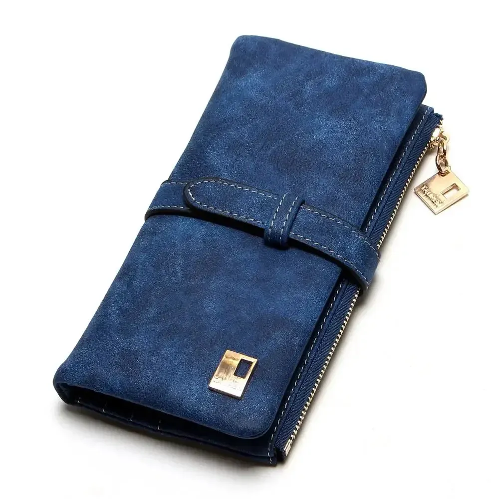 2023 New Fashion Women Wallets Drawstring Nubuck Leather Zipper  Long Design Purse Two Fold More Color Clutch Hot Card Pack