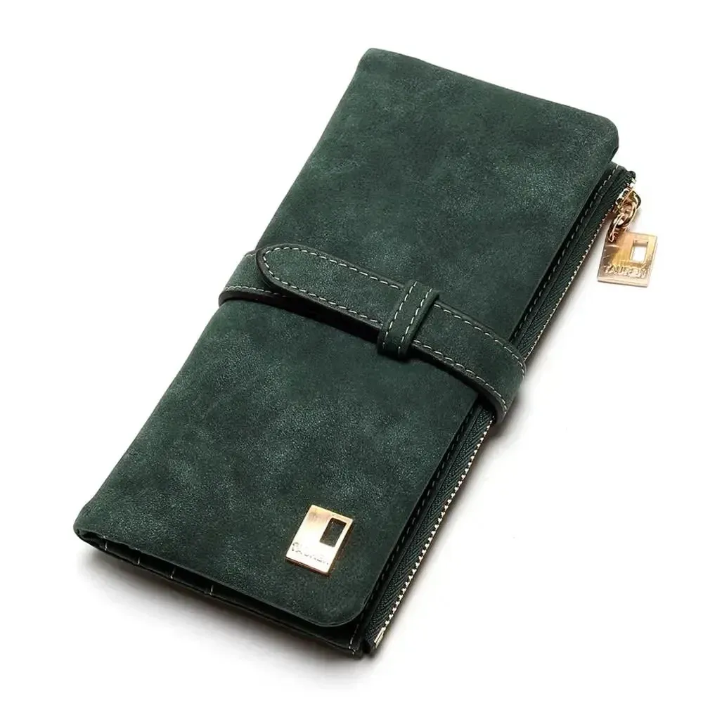 2023 New Fashion Women Wallets Drawstring Nubuck Leather Zipper  Long Design Purse Two Fold More Color Clutch Hot Card Pack
