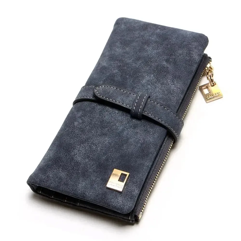 2023 New Fashion Women Wallets Drawstring Nubuck Leather Zipper  Long Design Purse Two Fold More Color Clutch Hot Card Pack
