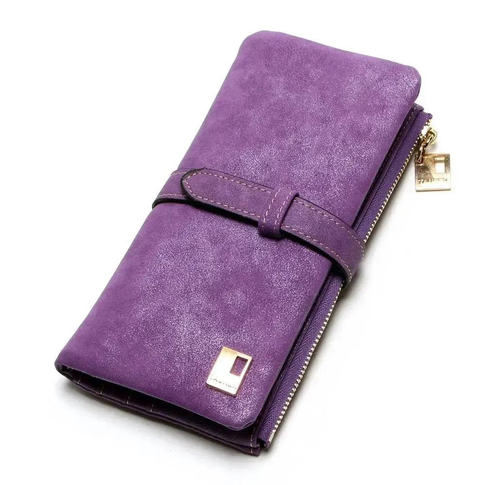 2023 New Fashion Women Wallets Drawstring Nubuck Leather Zipper  Long Design Purse Two Fold More Color Clutch Hot Card Pack