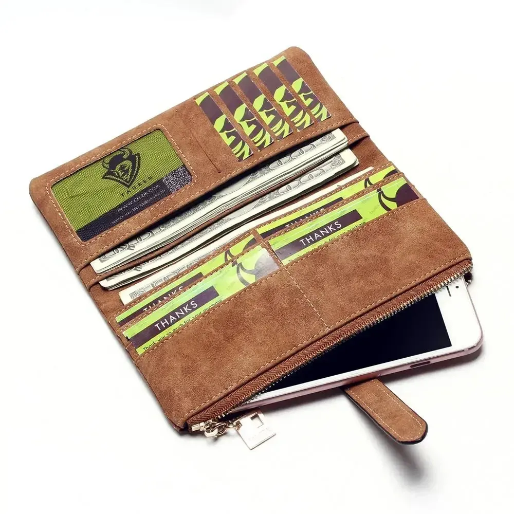 2023 New Fashion Women Wallets Drawstring Nubuck Leather Zipper  Long Design Purse Two Fold More Color Clutch Hot Card Pack