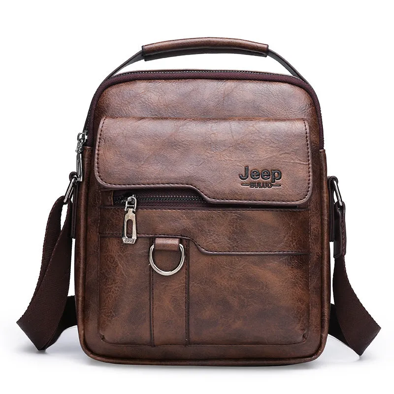 2Pcs Set Jeep Vintage Men's Leather Crossbody Long Wallet Handbag Set