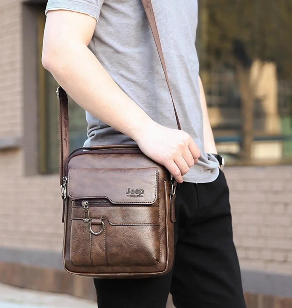 2Pcs Set Jeep Vintage Men's Leather Crossbody Long Wallet Handbag Set