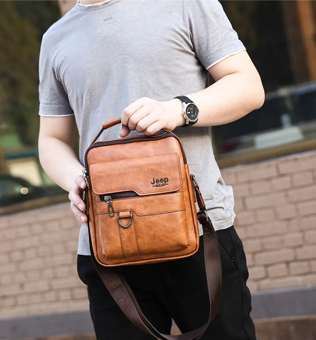 2Pcs Set Jeep Vintage Men's Leather Crossbody Long Wallet Handbag Set