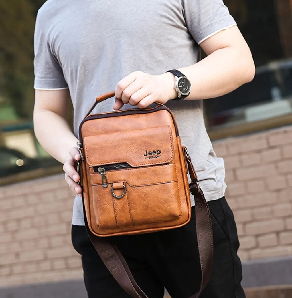 2Pcs Set Jeep Vintage Men's Leather Crossbody Long Wallet Handbag Set