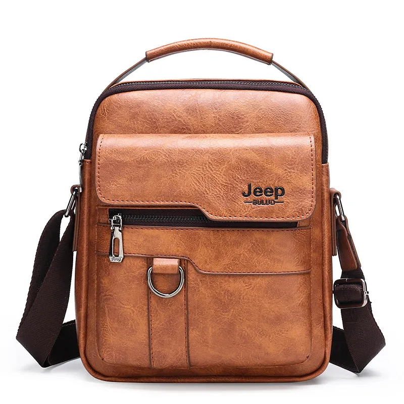 2Pcs Set Jeep Vintage Men's Leather Crossbody Long Wallet Handbag Set
