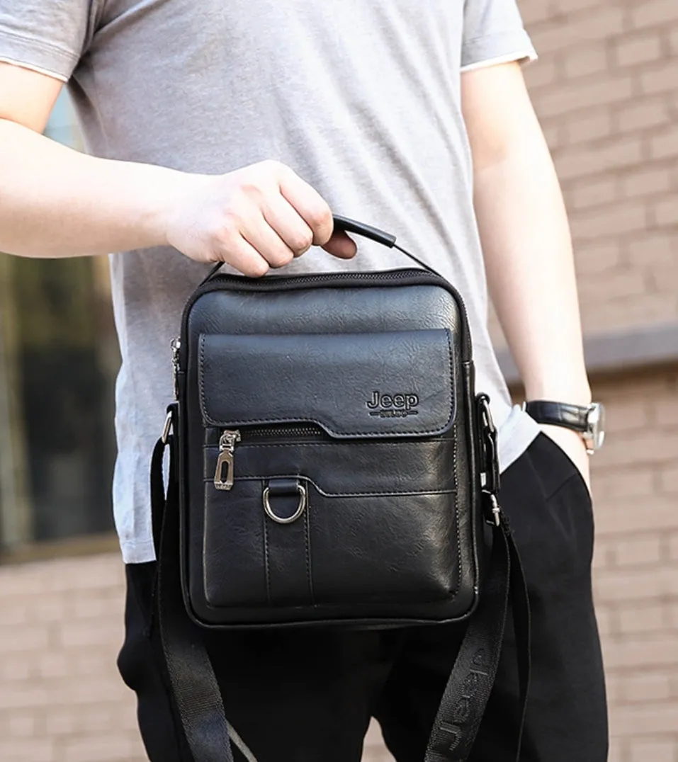 2Pcs Set Jeep Vintage Men's Leather Crossbody Long Wallet Handbag Set