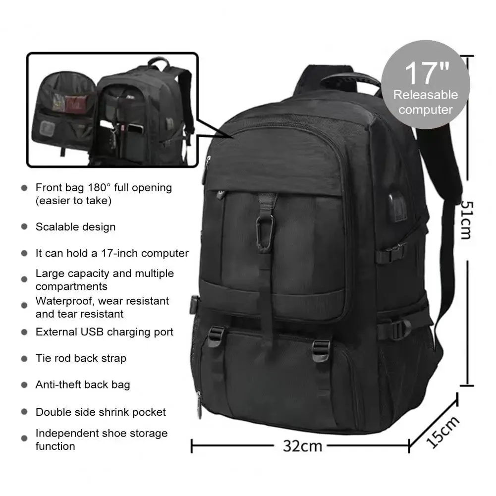 50/80L Men's USB Charging Port Laptop Bag School Bags For Boys Male Motorcycle Waterproof Business Sports Travel Backpack Men