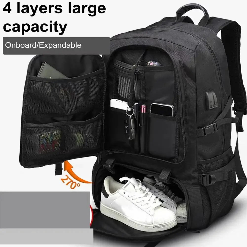 50/80L Men's USB Charging Port Laptop Bag School Bags For Boys Male Motorcycle Waterproof Business Sports Travel Backpack Men