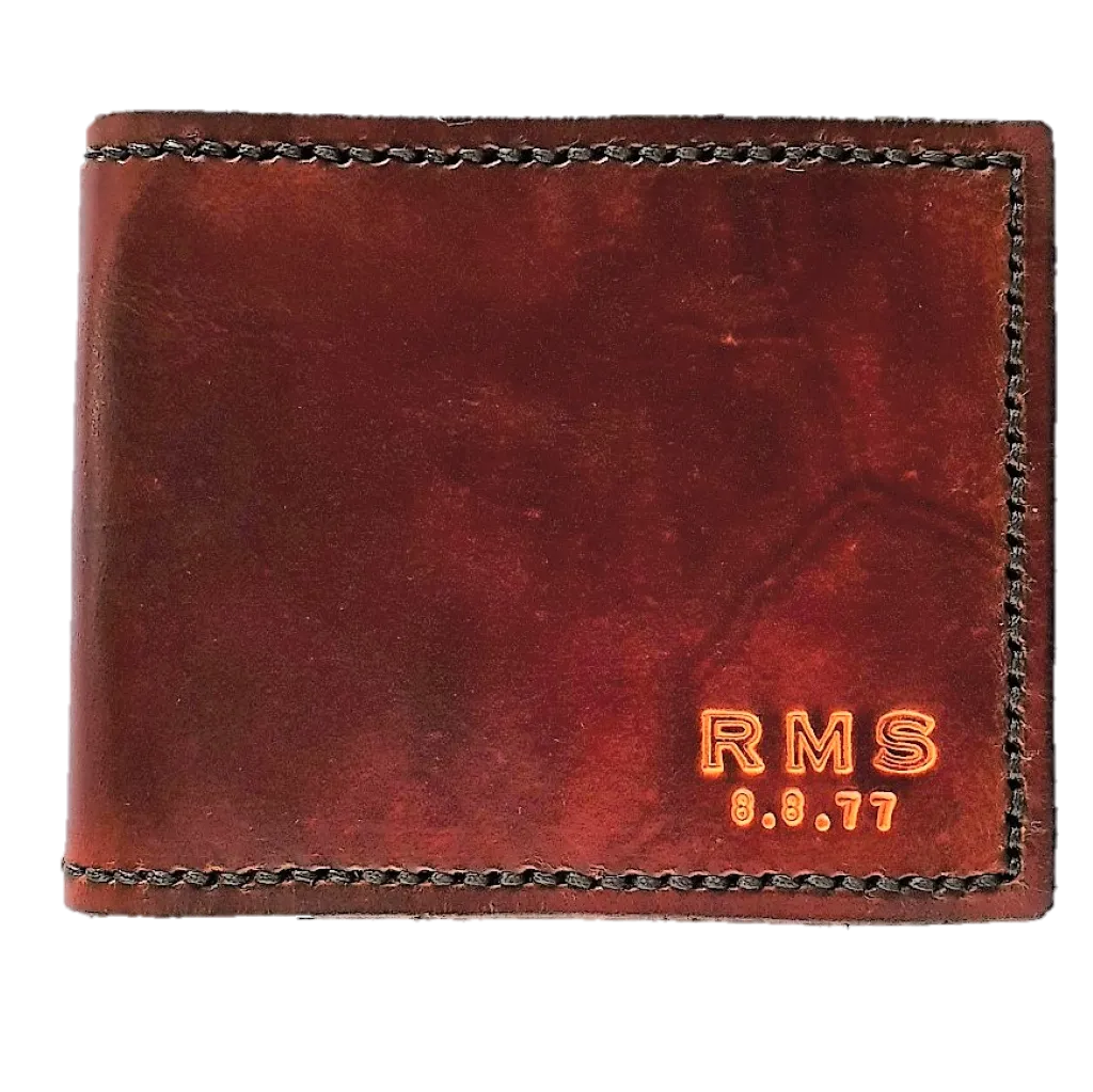 Anniversary Wallet - Hand Dyed- Hand Embossed Initials & Date
