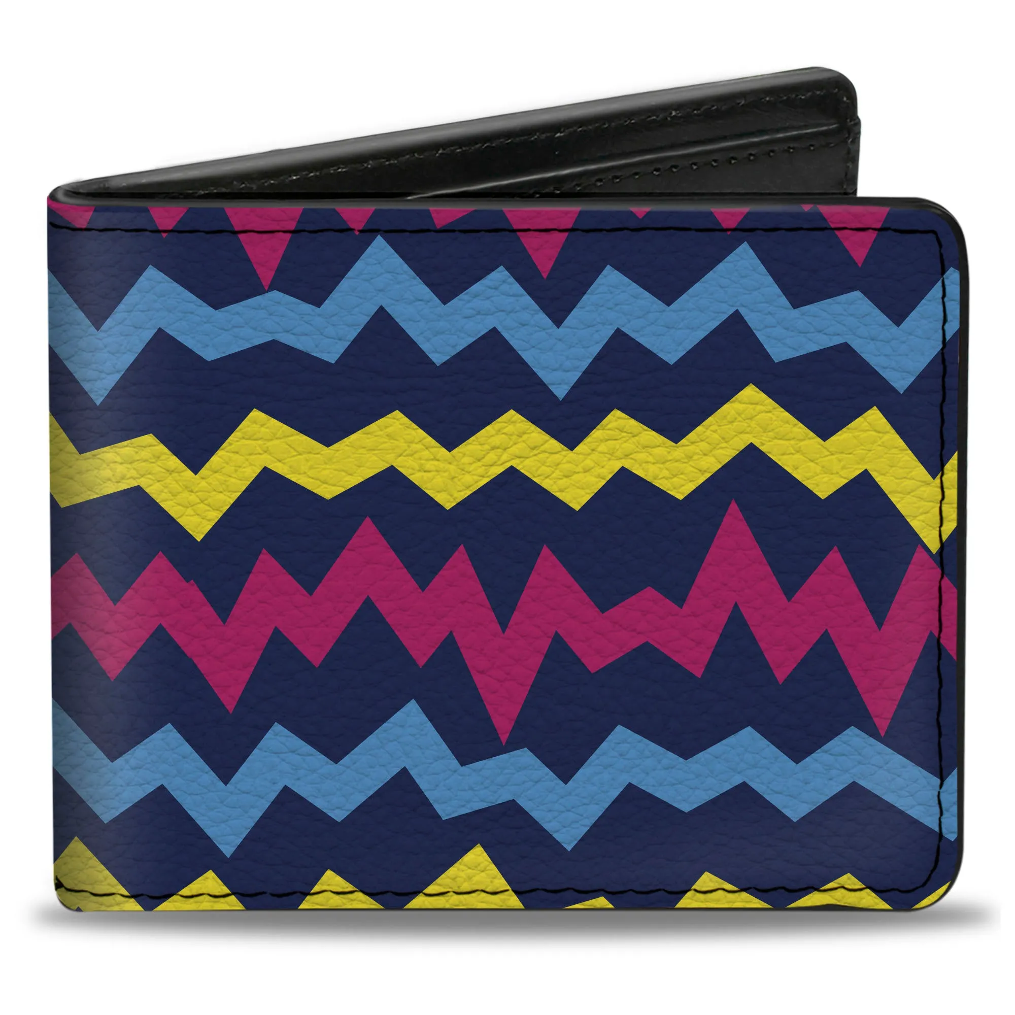Bi-Fold Wallet - Scribble Zig Zag Stripe Navy/Multi Color