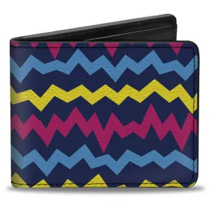 Bi-Fold Wallet - Scribble Zig Zag Stripe Navy/Multi Color