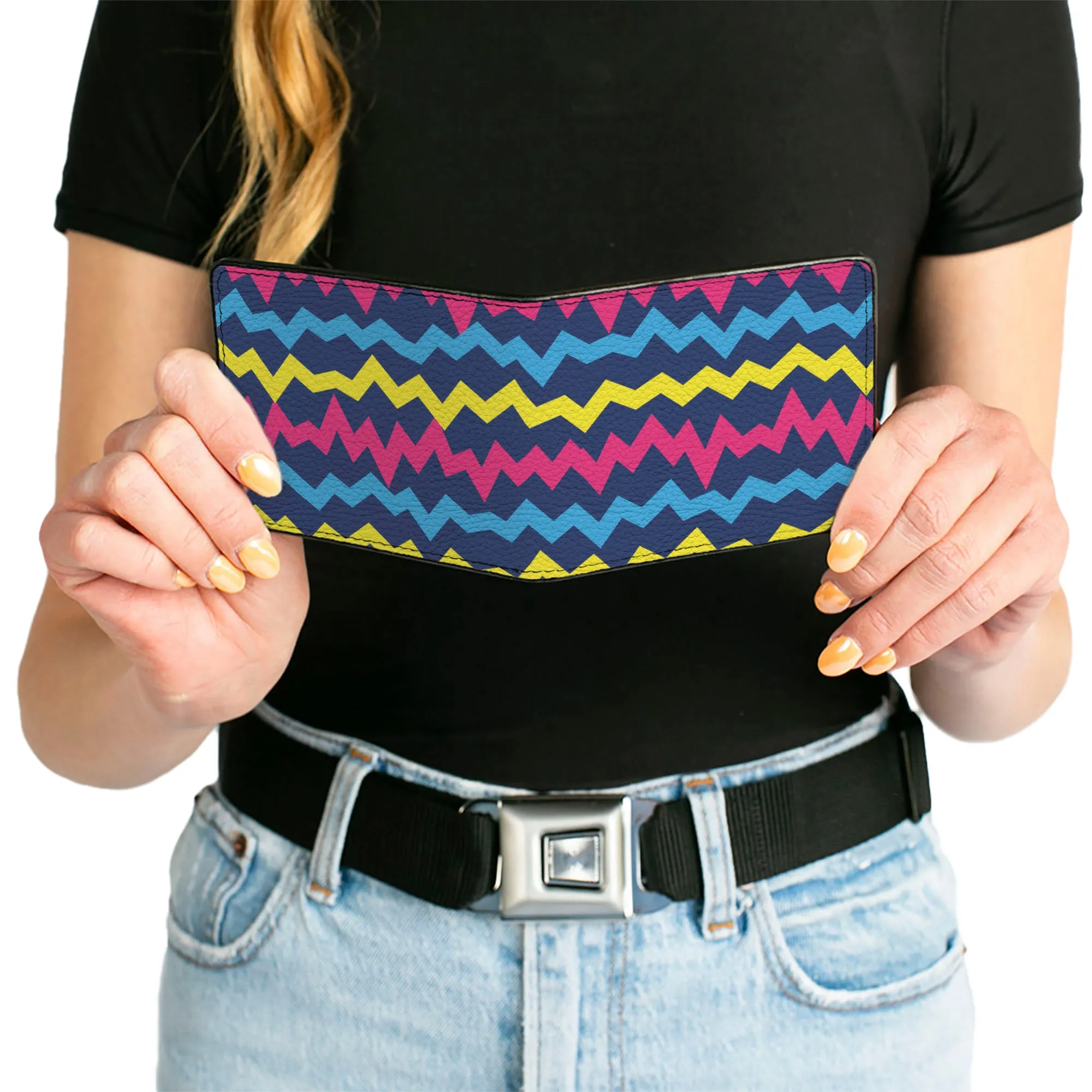 Bi-Fold Wallet - Scribble Zig Zag Stripe Navy/Multi Color