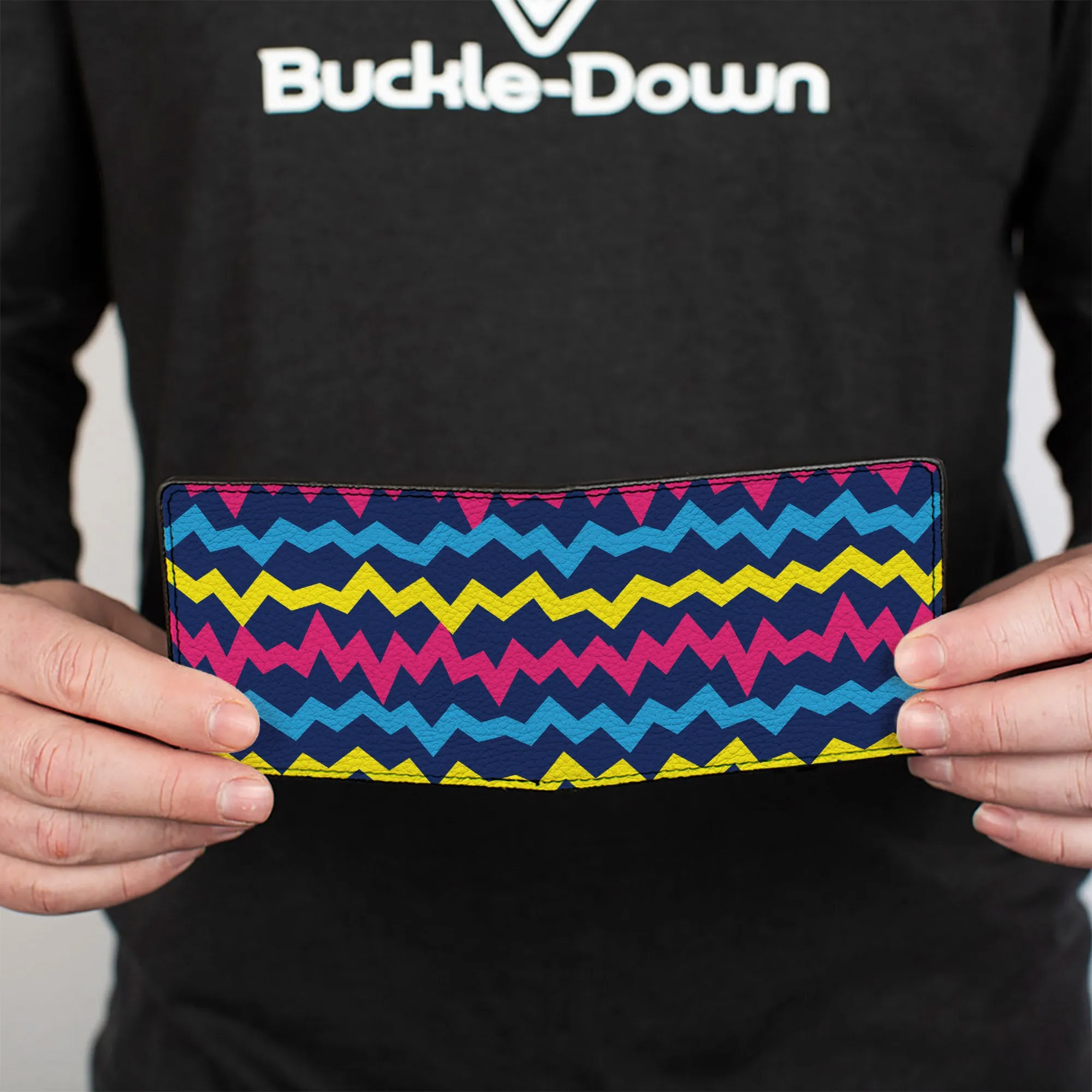 Bi-Fold Wallet - Scribble Zig Zag Stripe Navy/Multi Color