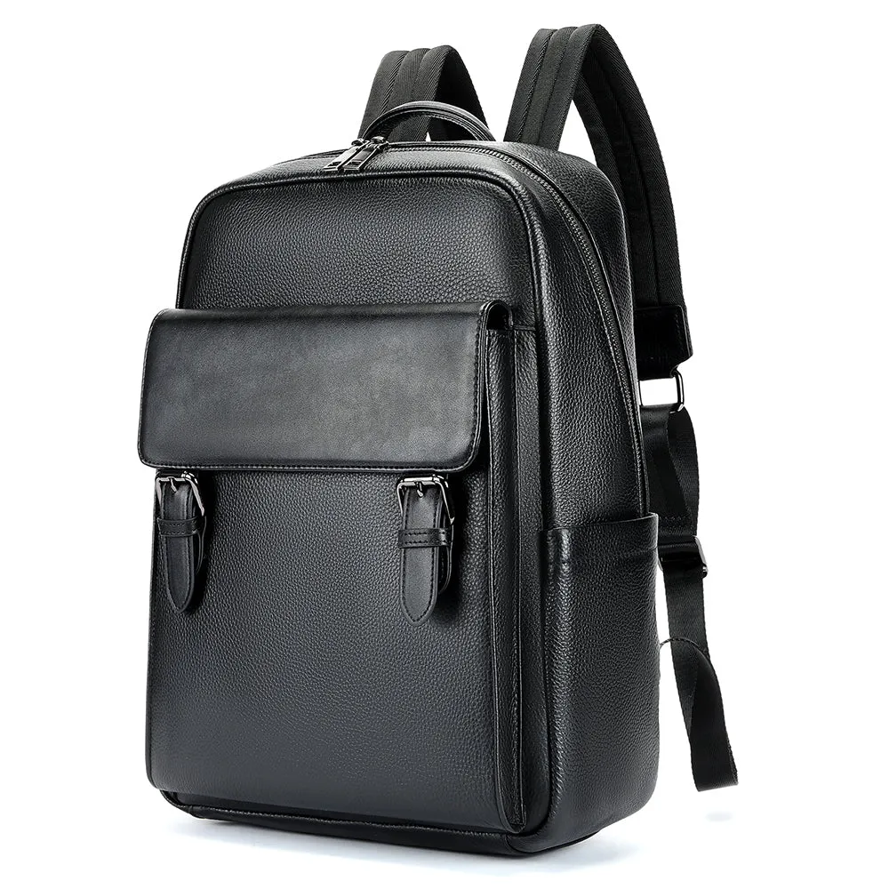 Black Men's Leather 15.6 inch Laptop Backpack Travel Bag for Men's Business & School