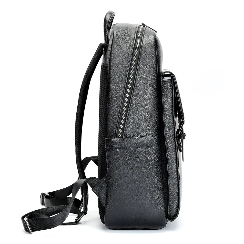 Black Men's Leather 15.6 inch Laptop Backpack Travel Bag for Men's Business & School