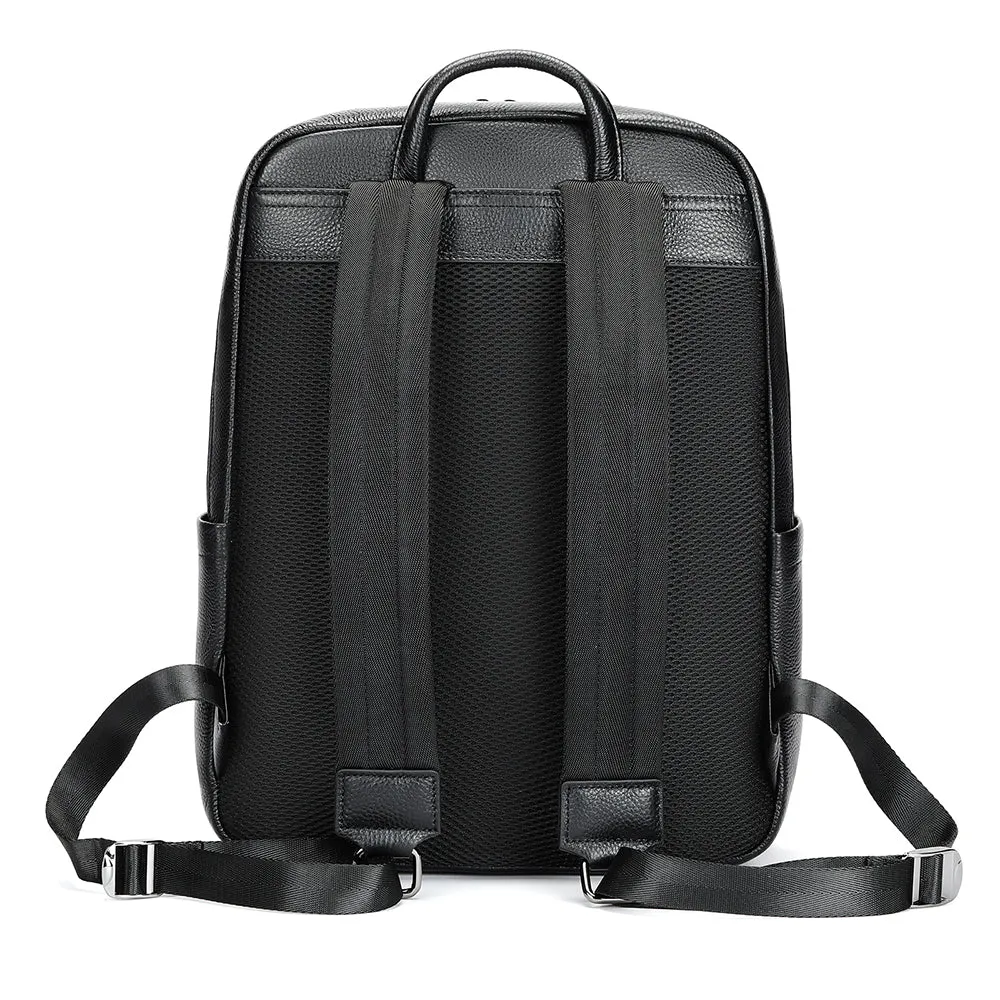 Black Men's Leather 15.6 inch Laptop Backpack Travel Bag for Men's Business & School