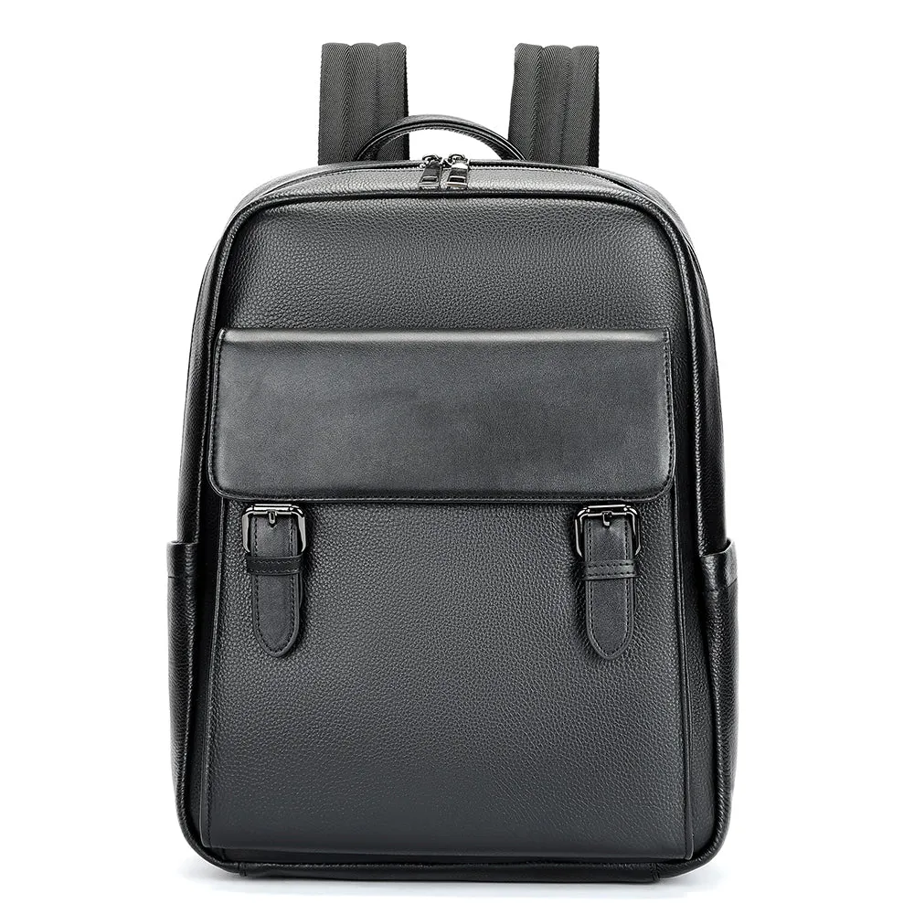 Black Men's Leather 15.6 inch Laptop Backpack Travel Bag for Men's Business & School