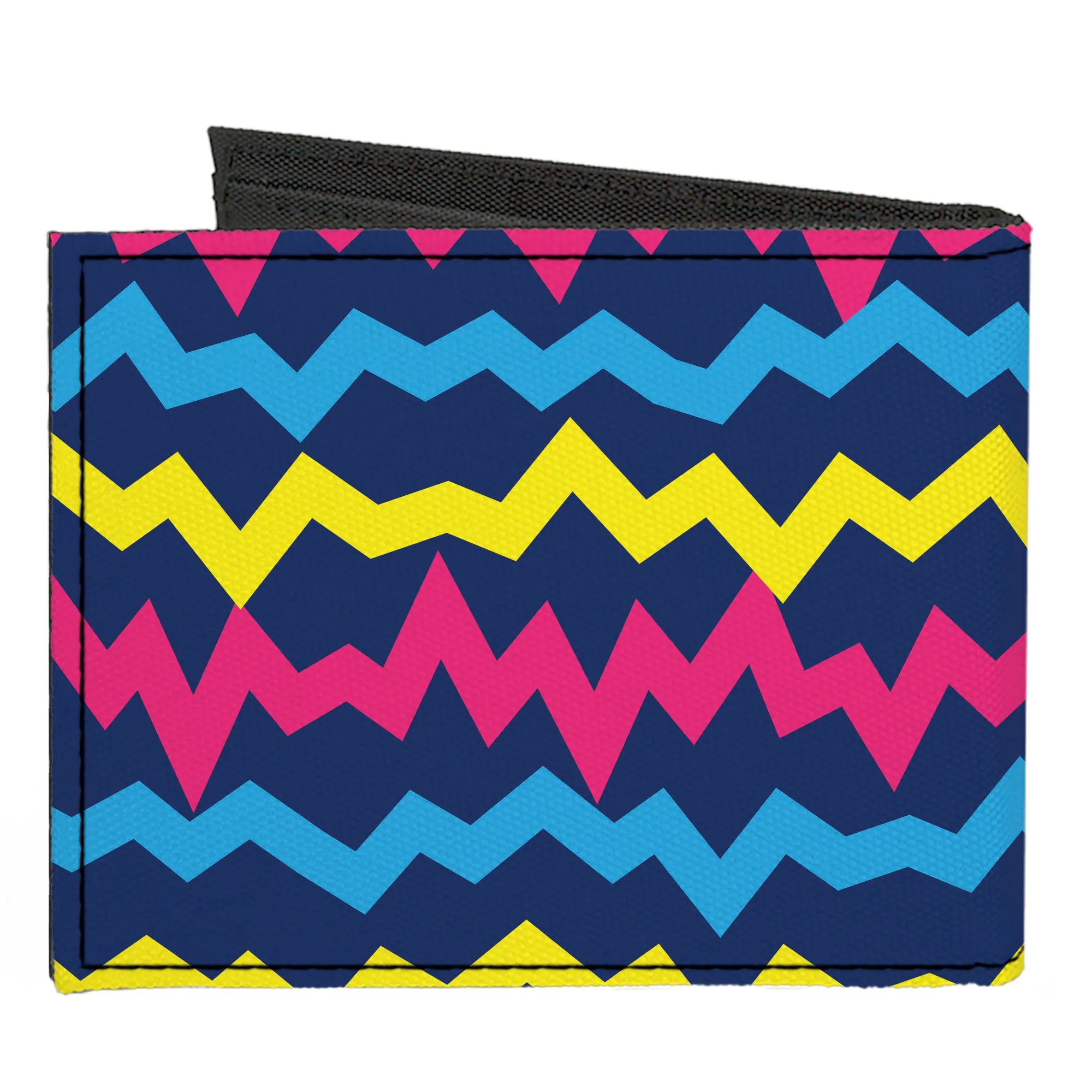 Canvas Bi-Fold Wallet - Scribble Zig Zag Stripe Navy/Multi Color