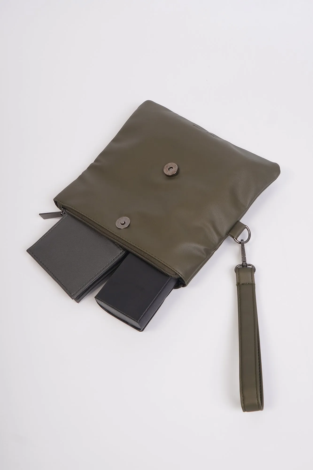 Clutch Bag with Self-Fabric Wristlet and Debossed Branding