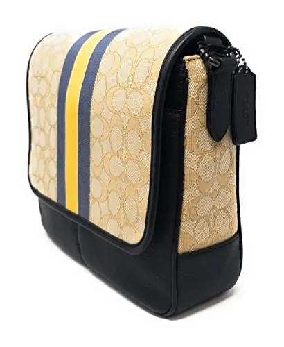 Coach Men's Thompson Small Map Bag In Signature Jacquard With Stripe (Gunmetal/Light Khaki Bright Marigold)