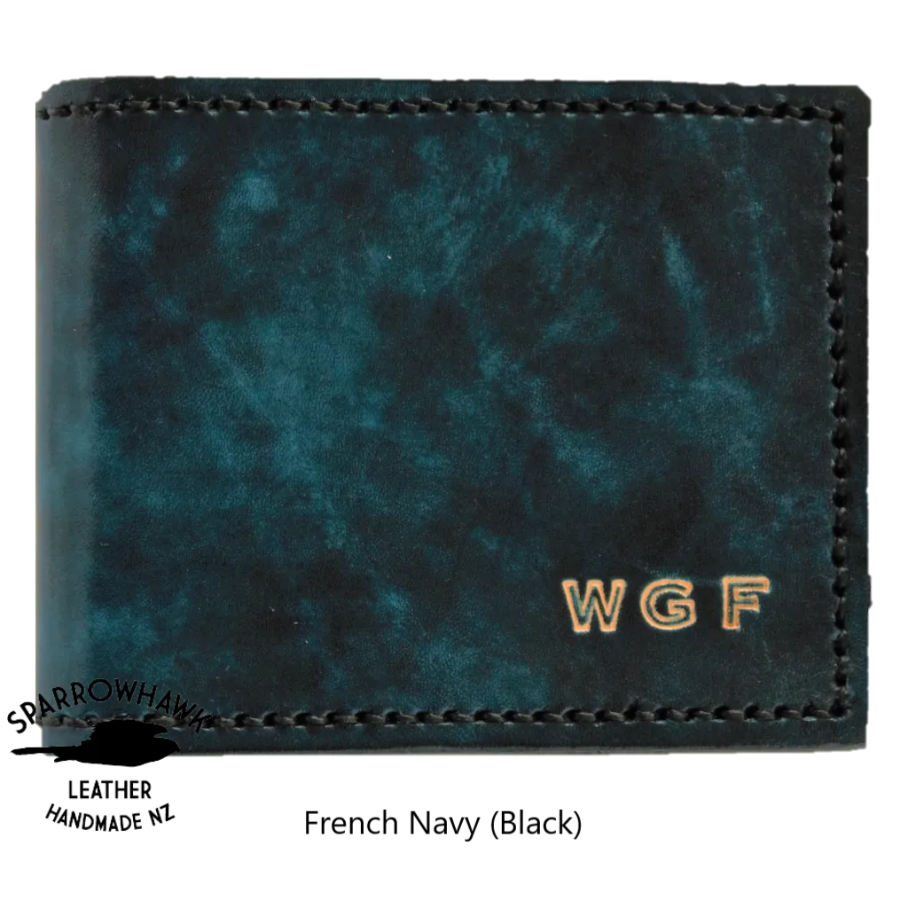 Currency & Coin Billfold Wallet - Hand Dyed (choose from 7 colours) - Hand Embossed Initials