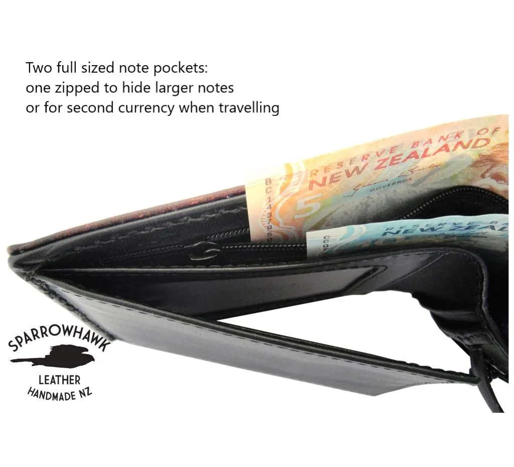 Currency & Coin Billfold Wallet - Hand Dyed (choose from 7 colours) - Hand Embossed Initials