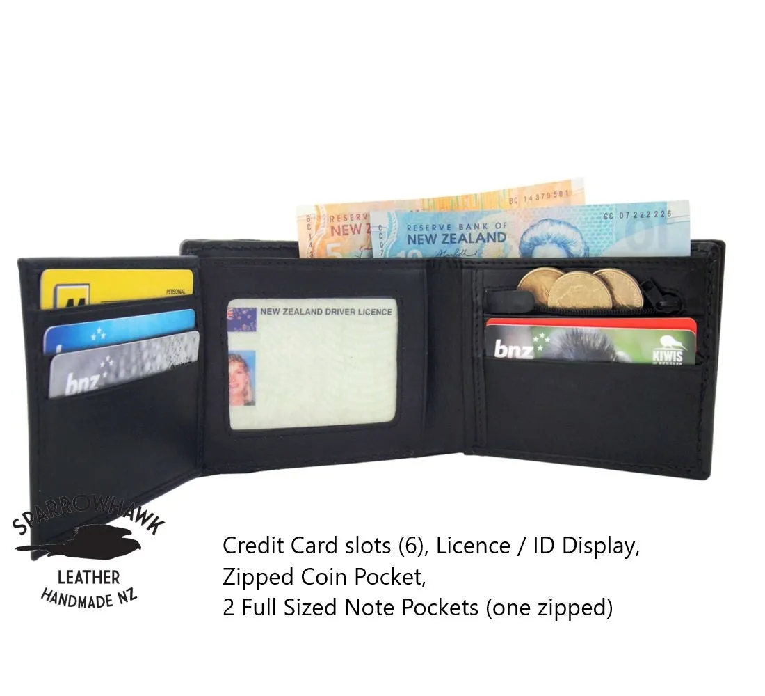 Currency & Coin Billfold Wallet - Hand Dyed (choose from 7 colours) - Hand Embossed Initials