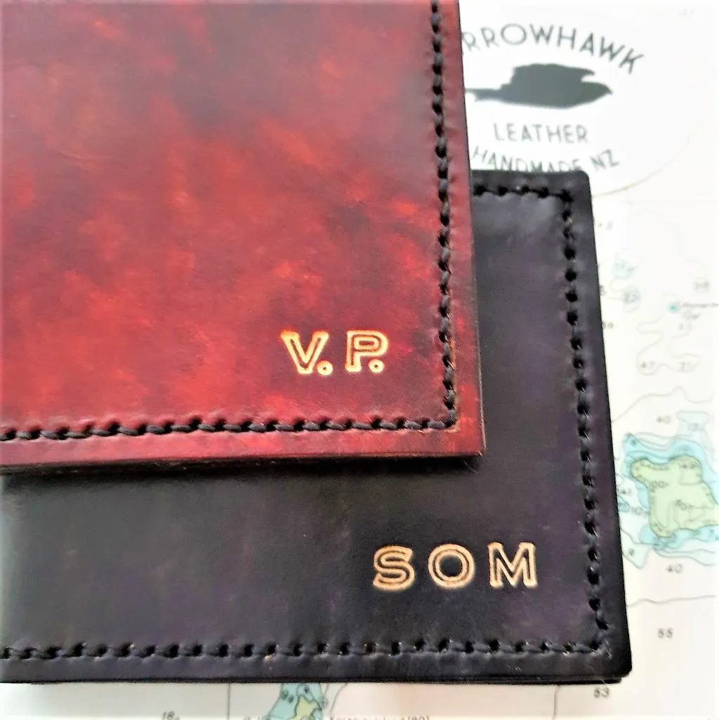Currency & Coin Billfold Wallet - Hand Dyed (choose from 7 colours) - Hand Embossed Initials