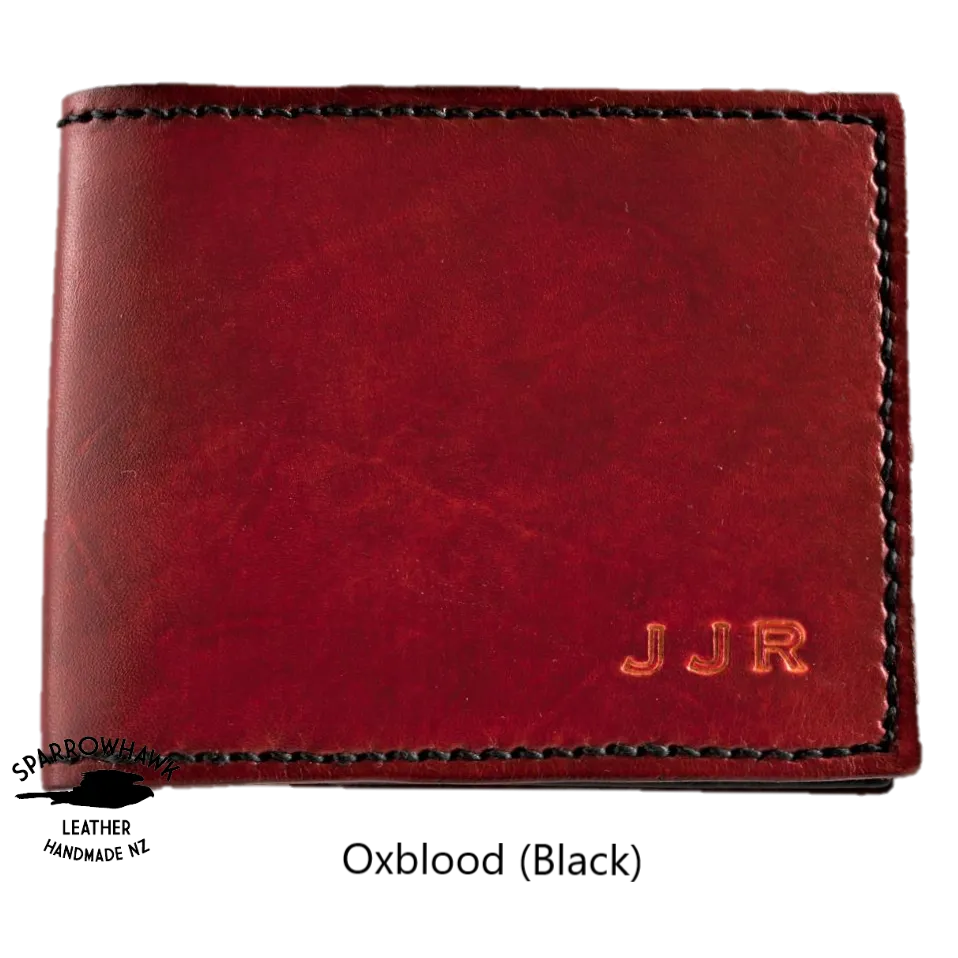 Currency & Coin Billfold Wallet - Hand Dyed (choose from 7 colours) - Hand Embossed Initials