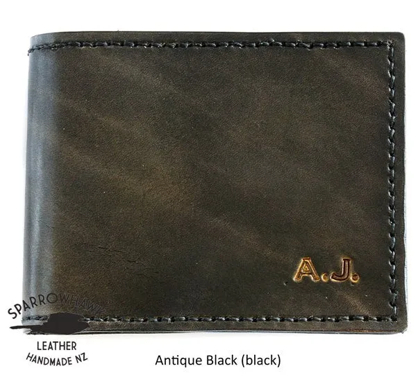Currency & Coin Billfold Wallet - Hand Dyed (choose from 7 colours) - Hand Embossed Initials