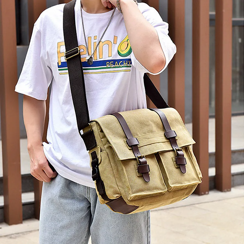 FASHION VINTAGE LEATHER CANVAS MEN'S MESSENGER BAG
