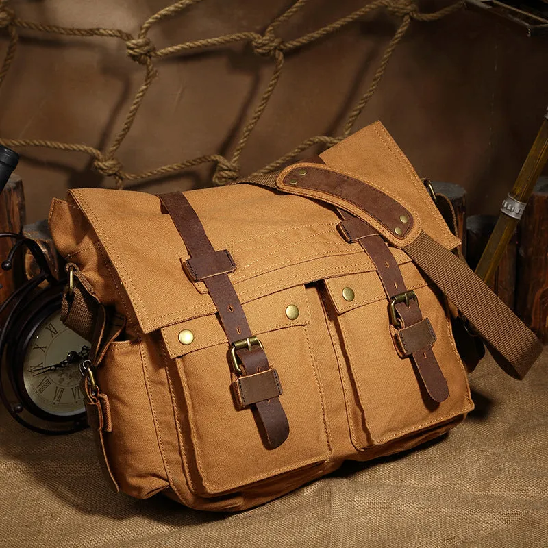 FASHION VINTAGE LEATHER CANVAS MEN'S MESSENGER BAG