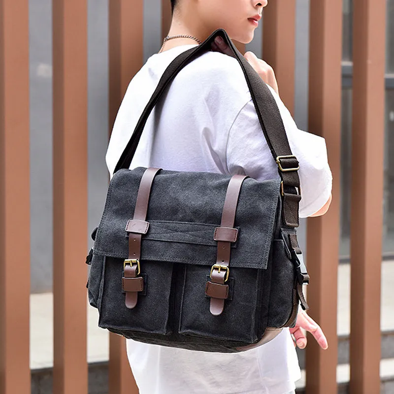 FASHION VINTAGE LEATHER CANVAS MEN'S MESSENGER BAG