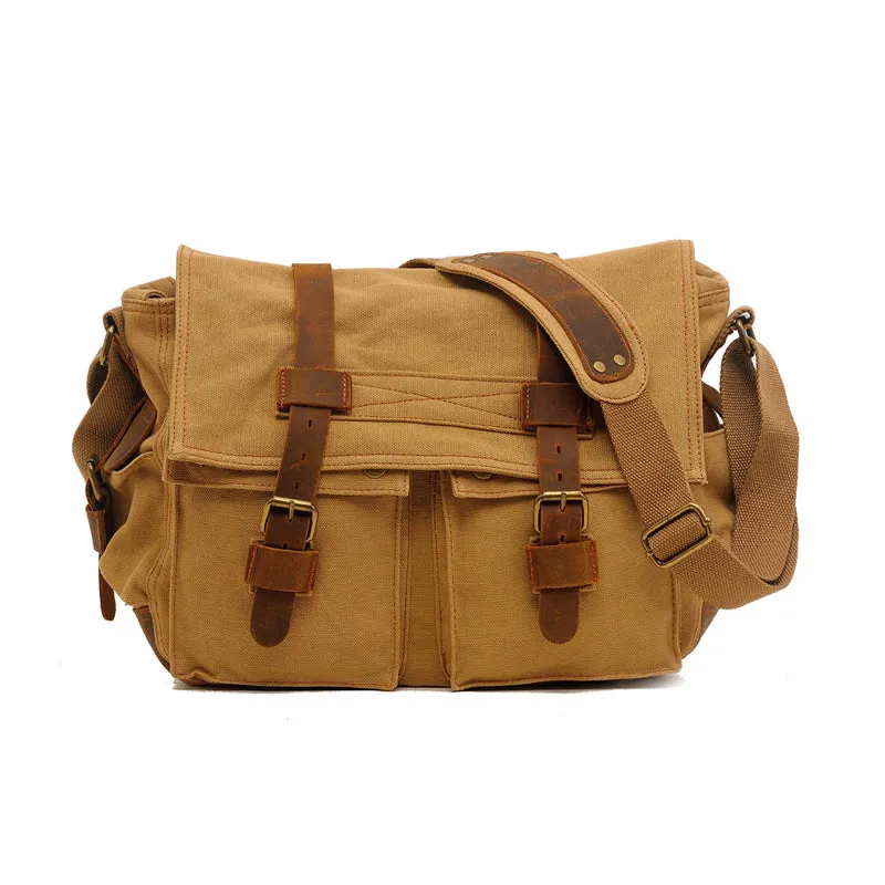 FASHION VINTAGE LEATHER CANVAS MEN'S MESSENGER BAG