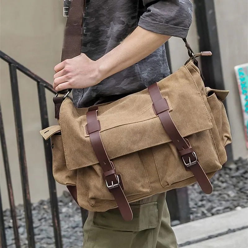FASHION VINTAGE LEATHER CANVAS MEN'S MESSENGER BAG
