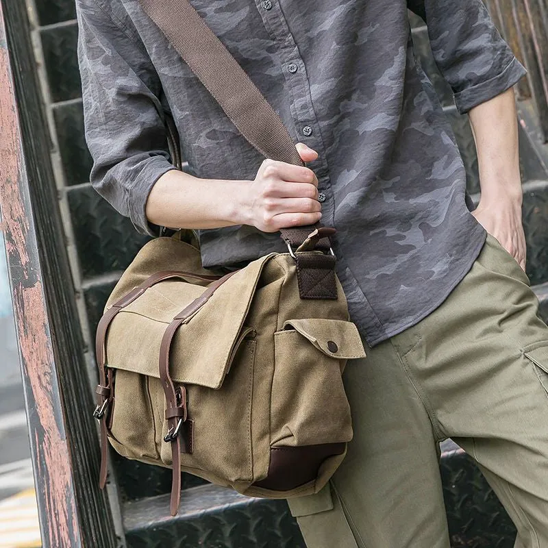 FASHION VINTAGE LEATHER CANVAS MEN'S MESSENGER BAG