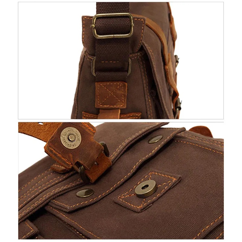 FASHION VINTAGE LEATHER CANVAS MEN'S MESSENGER BAG