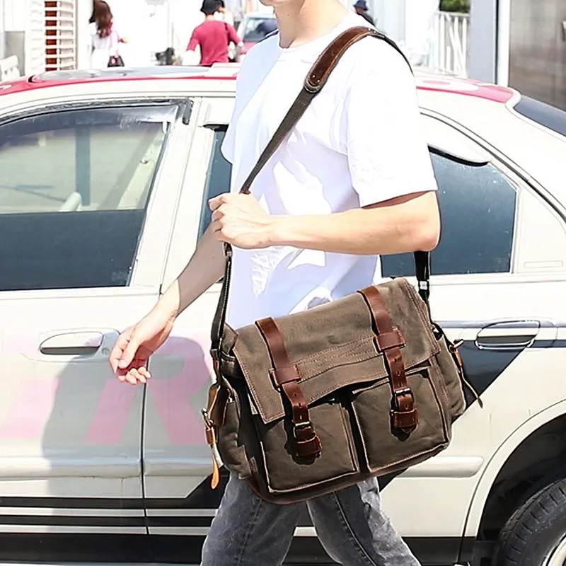 FASHION VINTAGE LEATHER CANVAS MEN'S MESSENGER BAG