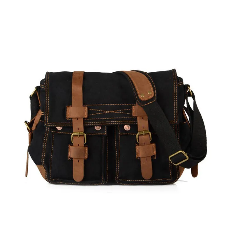 FASHION VINTAGE LEATHER CANVAS MEN'S MESSENGER BAG
