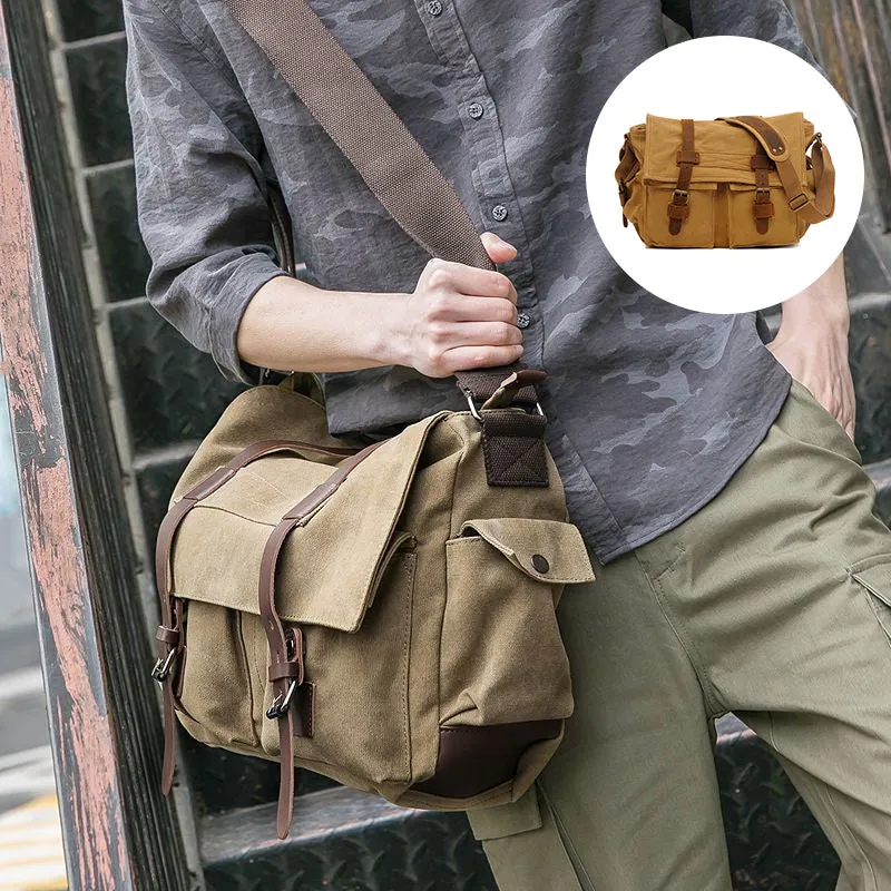 FASHION VINTAGE LEATHER CANVAS MEN'S MESSENGER BAG