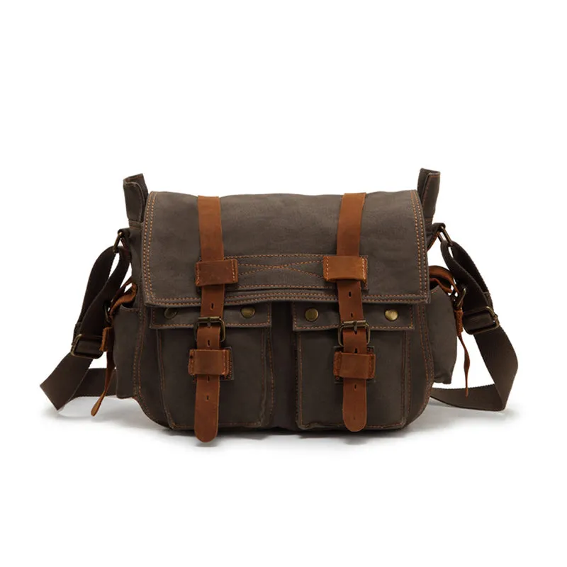 FASHION VINTAGE LEATHER CANVAS MEN'S MESSENGER BAG