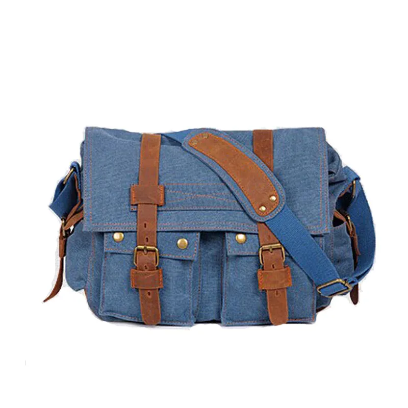 FASHION VINTAGE LEATHER CANVAS MEN'S MESSENGER BAG