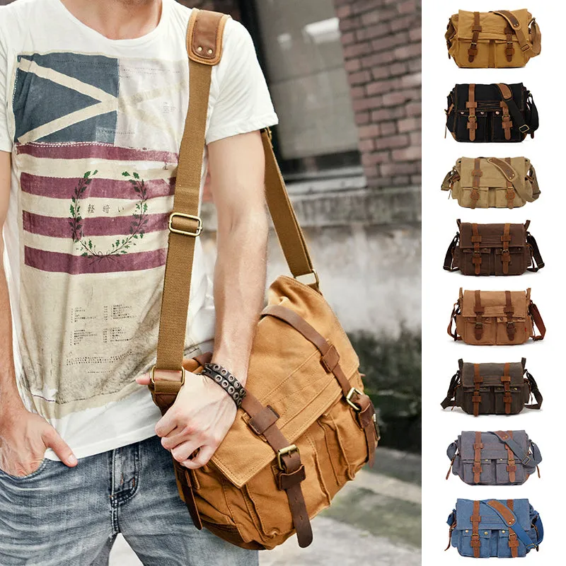 FASHION VINTAGE LEATHER CANVAS MEN'S MESSENGER BAG