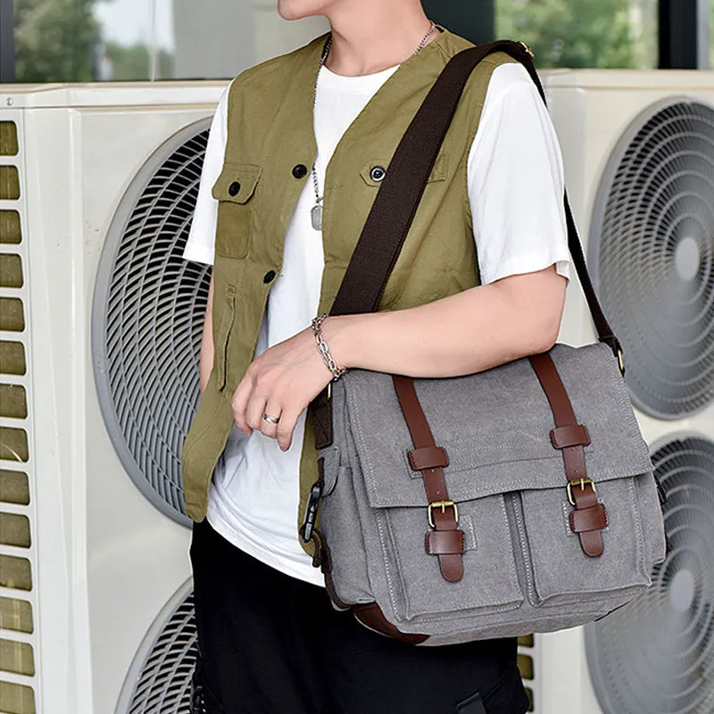 FASHION VINTAGE LEATHER CANVAS MEN'S MESSENGER BAG